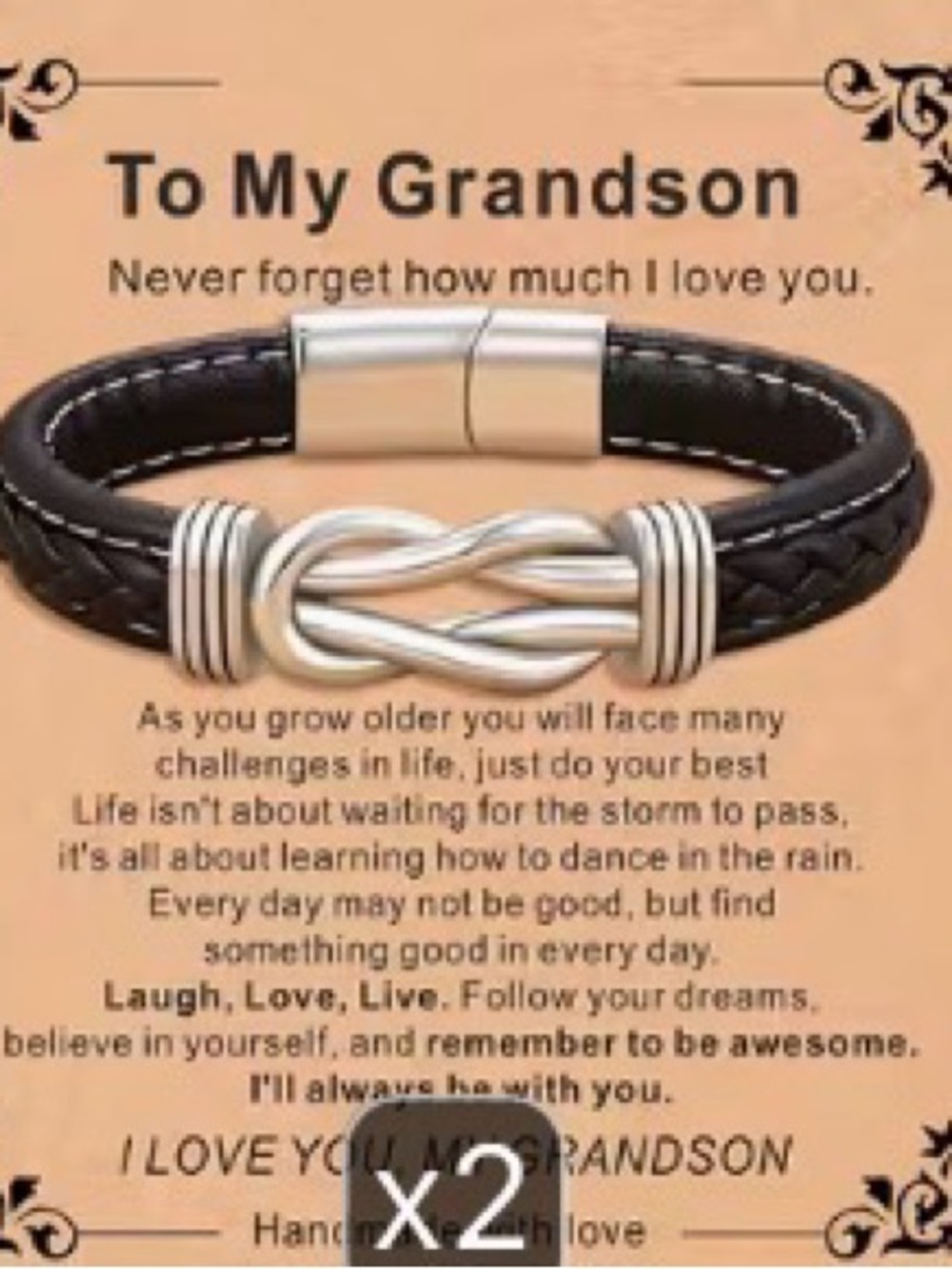 Grandson Black Leather Knot Bracelet with Silver Accent NWT
